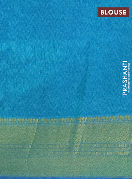 Semi tussar saree blue and teal green with allover ikat prints and zari woven border