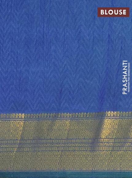 Semi tussar saree dual shade of teal bluish green and dual shade of blue with allover ikat prints and zari woven border
