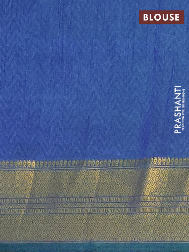 Semi tussar saree dual shade of teal bluish green and dual shade of blue with allover ikat prints and zari woven border