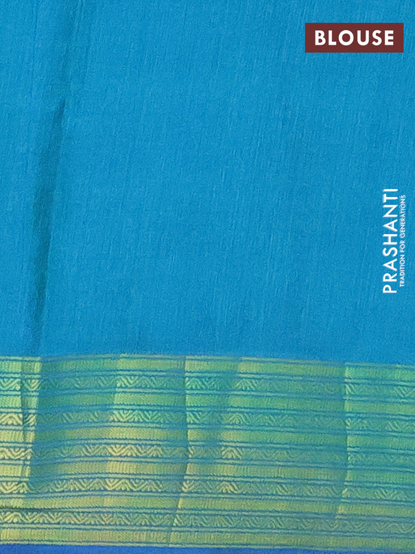 Semi tussar saree dark blue and teal bluish green with allover ikat prints and zari woven border
