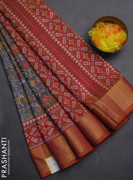 Semi tussar saree dual shade of blue and dual shade of pink with allover ikat prints and zari woven border