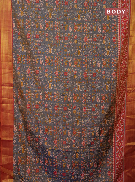 Semi tussar saree dual shade of blue and dual shade of pink with allover ikat prints and zari woven border