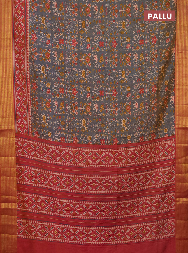 Semi tussar saree dual shade of blue and dual shade of pink with allover ikat prints and zari woven border