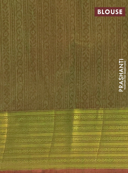 Semi tussar saree purple and dual shade of green with allover ikat prints and zari woven border