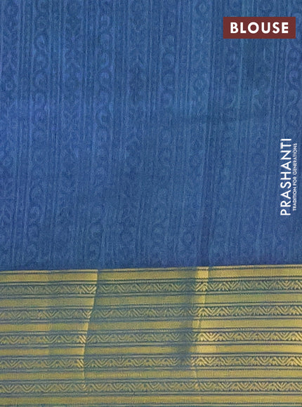 Semi tussar saree teal blue and dual shade of bluish green with allover ikat prints and zari woven border