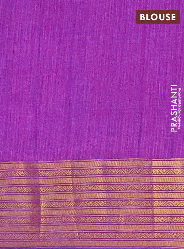 Semi tussar saree cs blue and purple with allover ikat prints and zari woven border