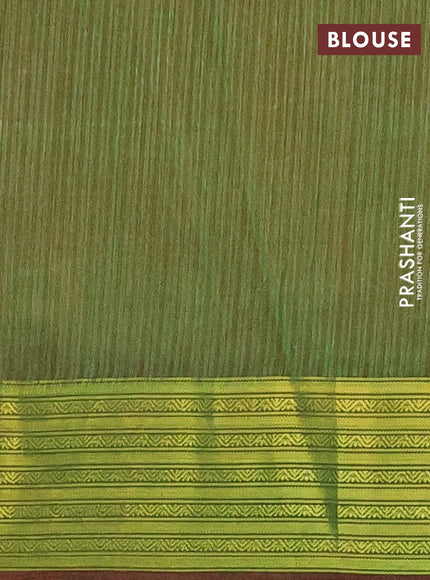 Semi tussar saree magenta pink and dual shade of green with allover ikat prints and zari woven border