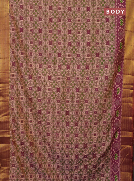 Semi tussar saree grey shade and dual shade of purple with allover ikat prints and zari woven border