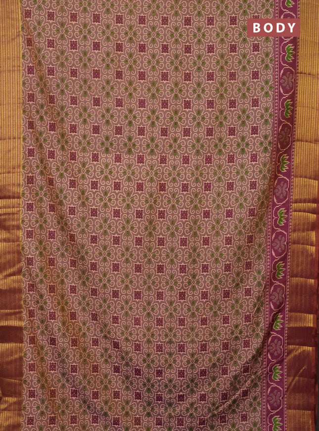 Semi tussar saree grey shade and dual shade of purple with allover ikat prints and zari woven border