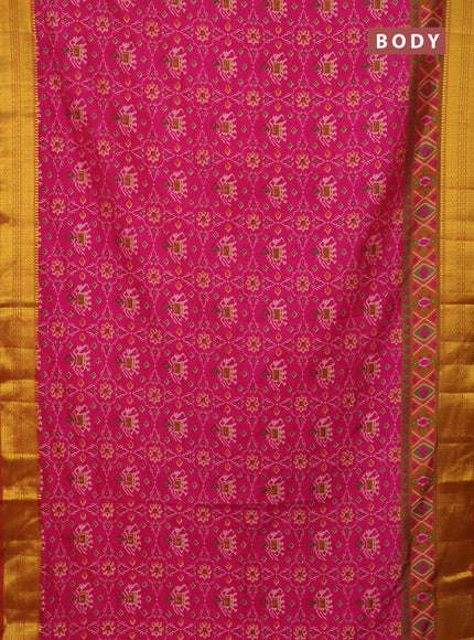 Semi tussar saree pink and dark mustard with allover patola prints and zari woven border