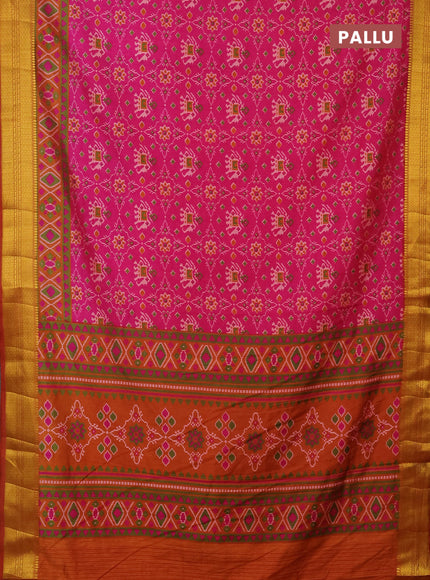 Semi tussar saree pink and dark mustard with allover patola prints and zari woven border