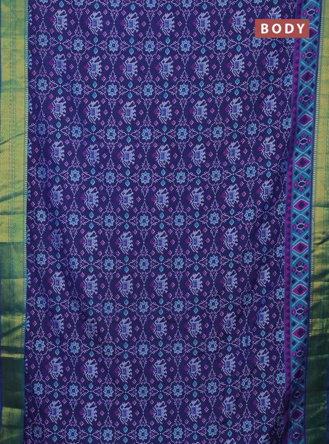 Semi tussar saree dark blue and teal blue with allover patola prints and zari woven border