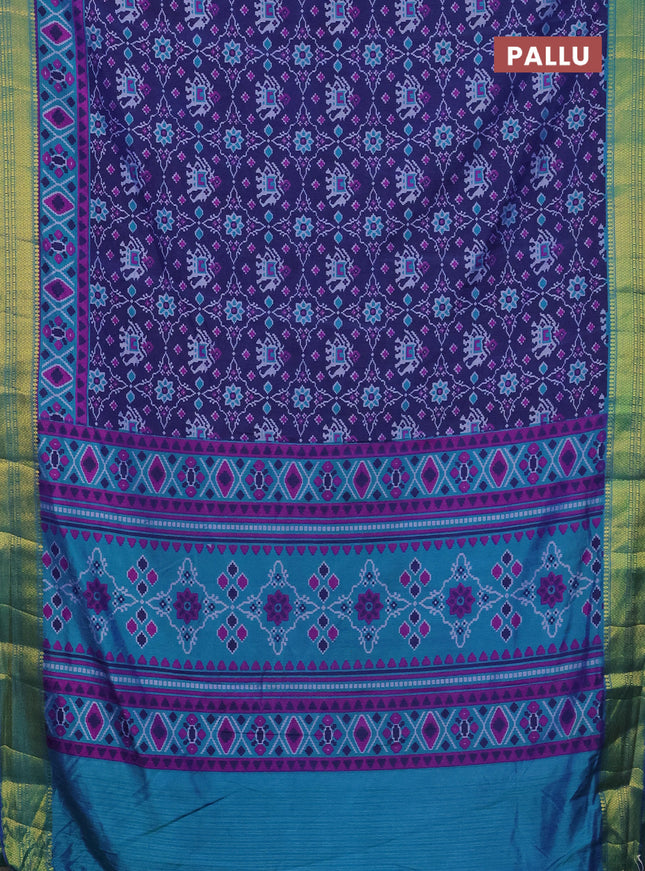 Semi tussar saree dark blue and teal blue with allover patola prints and zari woven border