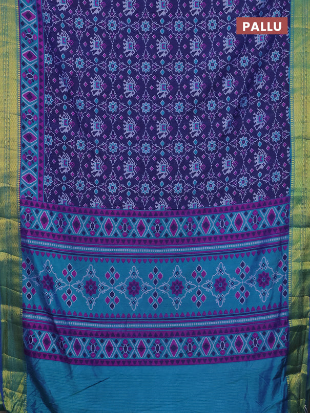 Semi tussar saree dark blue and teal blue with allover patola prints and zari woven border