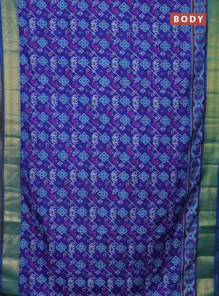 Semi tussar saree blue and teal blue with allover patola prints and zari woven border