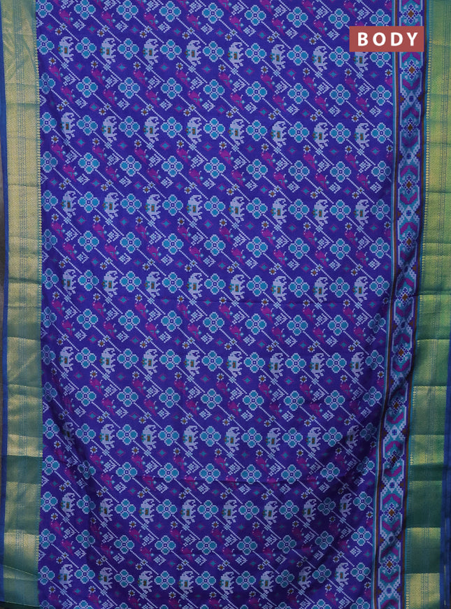 Semi tussar saree blue and teal blue with allover patola prints and zari woven border