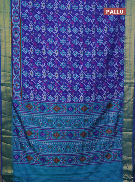 Semi tussar saree blue and teal blue with allover patola prints and zari woven border