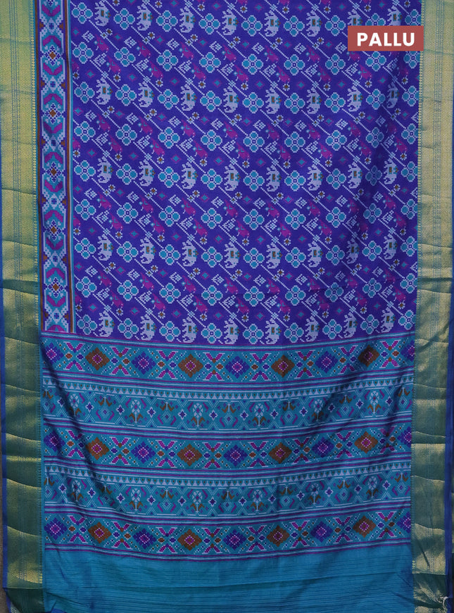 Semi tussar saree blue and teal blue with allover patola prints and zari woven border
