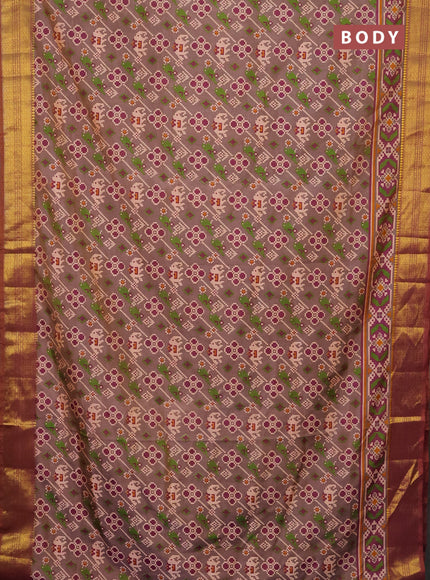 Semi tussar saree dual shade of grey and purple with allover patola prints and zari woven border