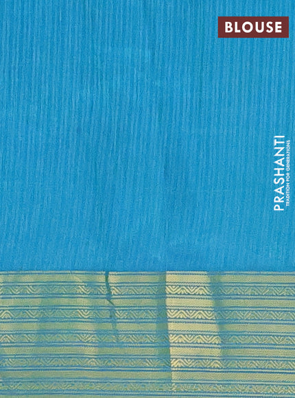 Semi tussar saree blue and teal bluish green with allover ikat prints and zari woven border