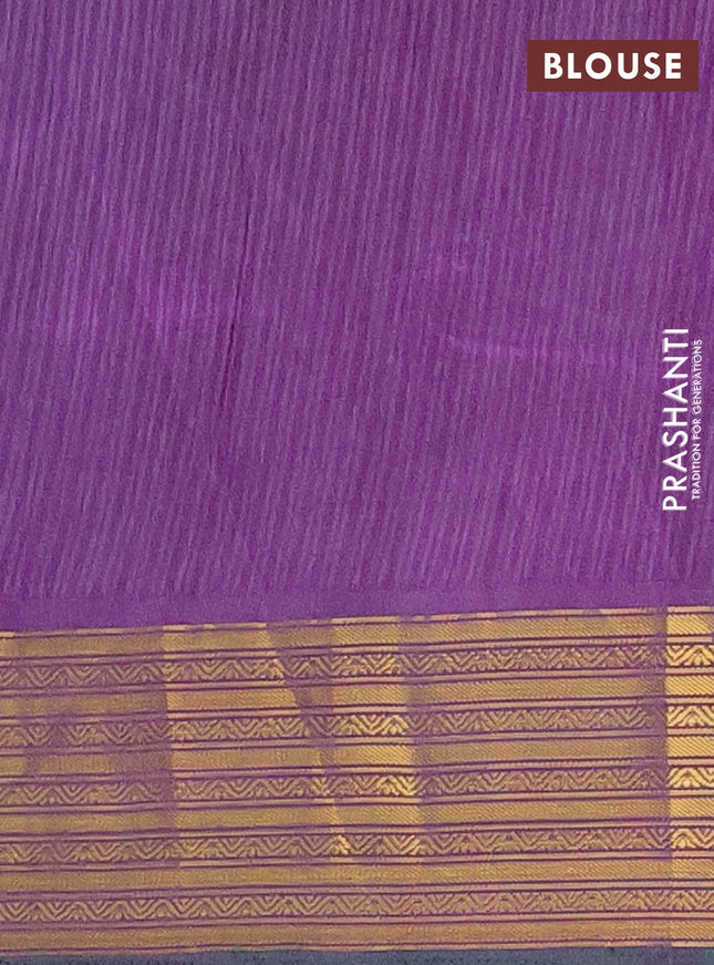 Semi tussar saree teal green and purple with allover ikat prints and zari woven border