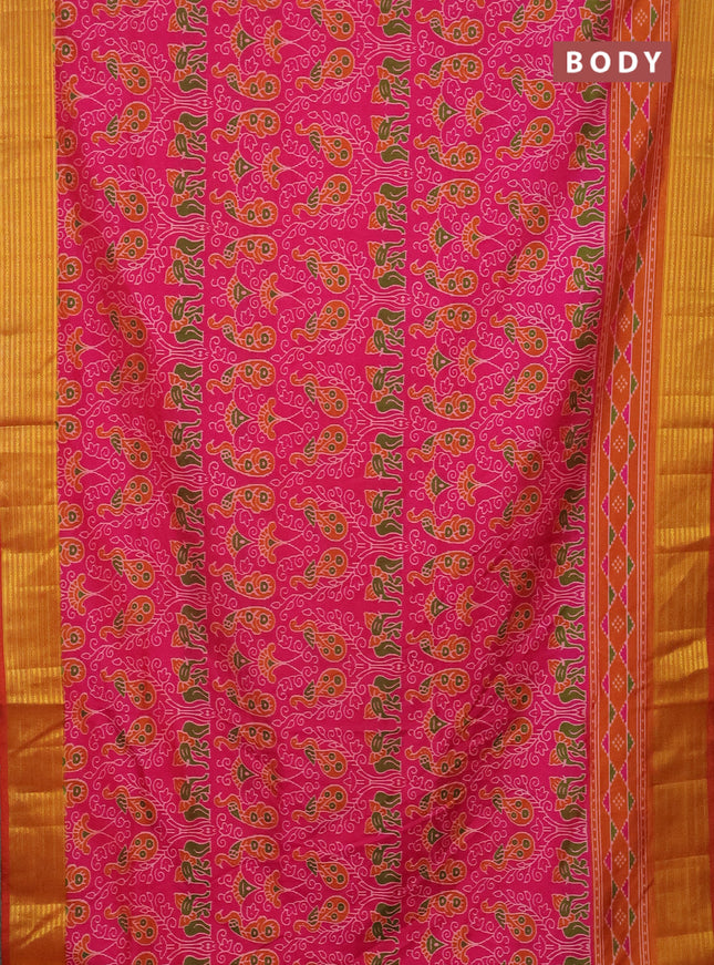 Semi tussar saree pink and rust shade with allover ikat prints and zari woven border