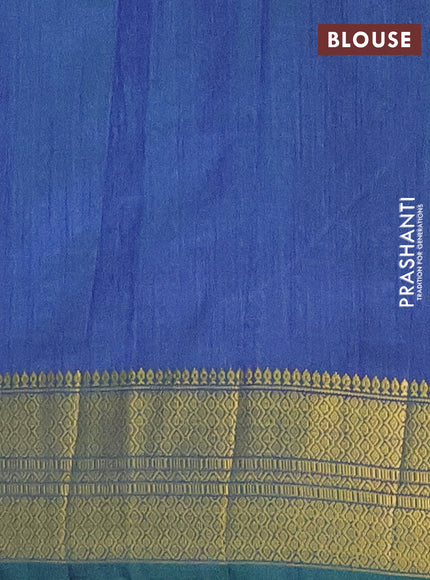 Semi tussar saree teal green and dual shade of blue with allover ikat prints and zari woven border