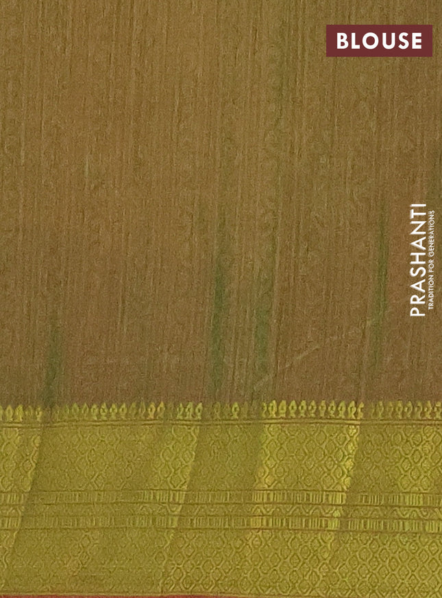 Semi tussar saree pink and dual shade of green with allover ikat prints and zari woven border