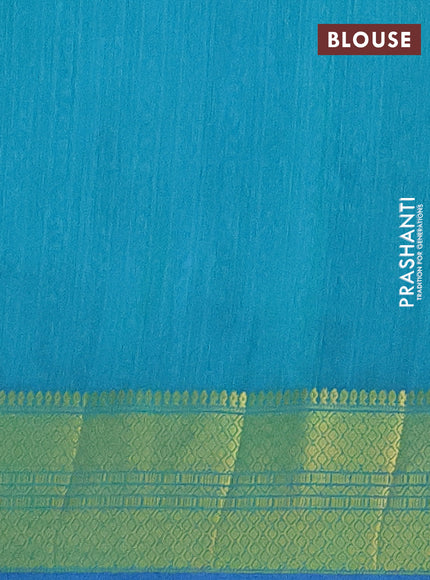 Semi tussar saree blue and teal greenish blue with allover ikat prints and zari woven border