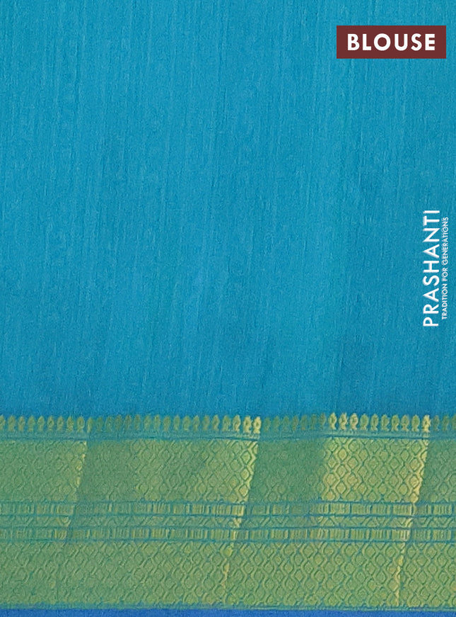 Semi tussar saree blue and teal greenish blue with allover ikat prints and zari woven border