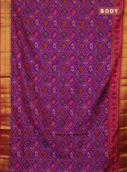 Semi tussar saree purple and pink with allover patola prints and zari woven border