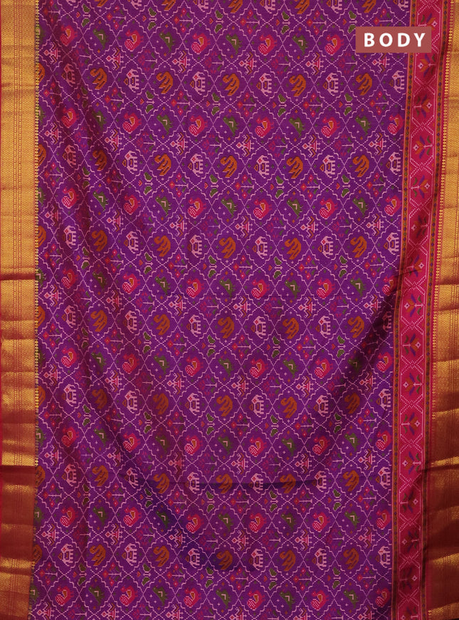 Semi tussar saree purple and pink with allover patola prints and zari woven border