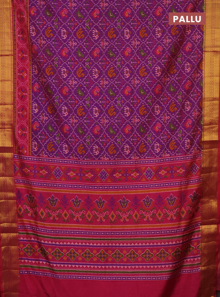 Semi tussar saree purple and pink with allover patola prints and zari woven border