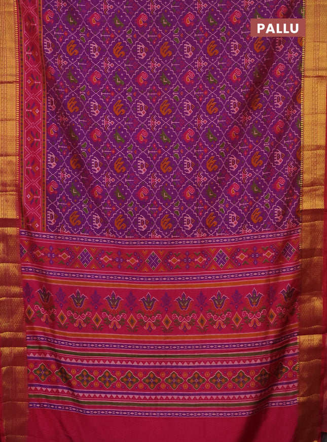 Semi tussar saree purple and pink with allover patola prints and zari woven border