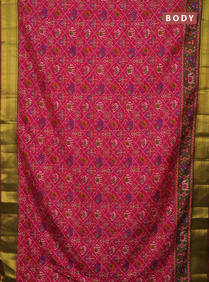 Semi tussar saree pink and dual shade of green with allover patola prints and zari woven border