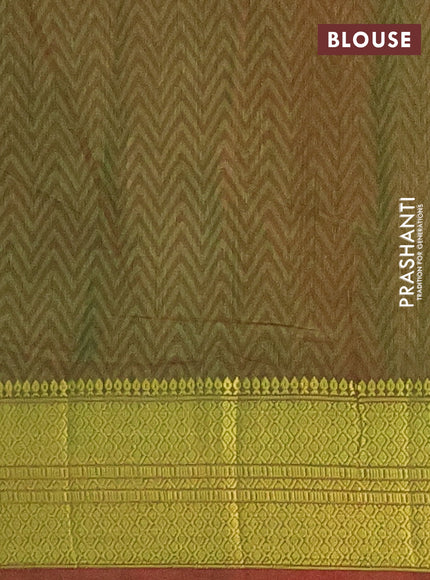 Semi tussar saree pink and dual shade of green with allover patola prints and zari woven border