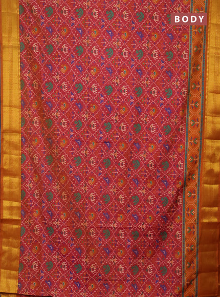 Semi tussar saree dual shade of pink and dark mustard with allover patola prints and zari woven border