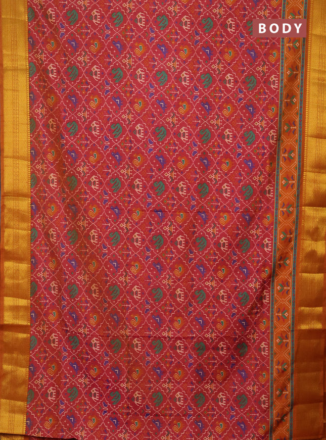 Semi tussar saree dual shade of pink and dark mustard with allover patola prints and zari woven border
