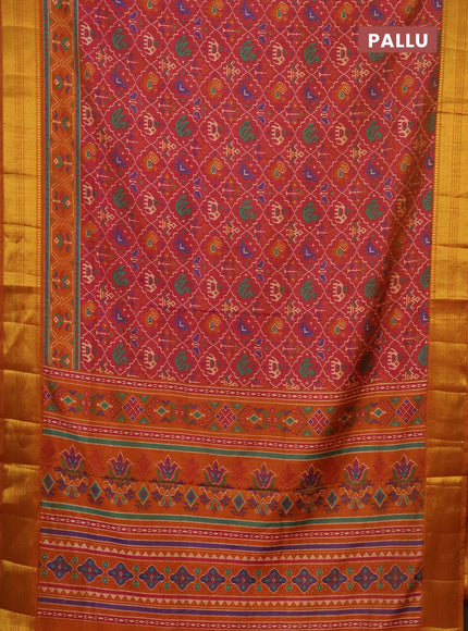 Semi tussar saree dual shade of pink and dark mustard with allover patola prints and zari woven border