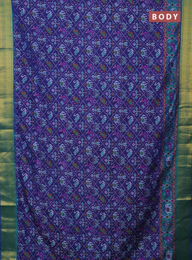 Semi tussar saree dark blue and teal green with allover patola prints and zari woven border