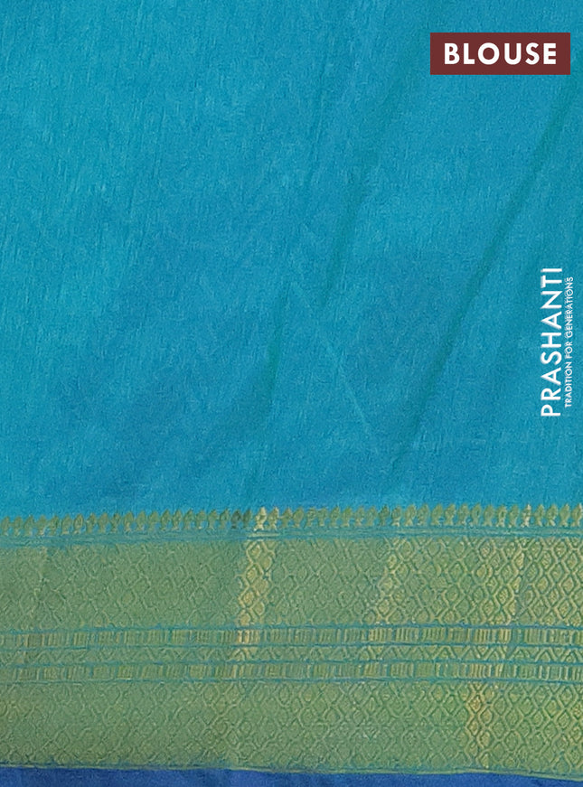 Semi tussar saree dark blue and teal green with allover patola prints and zari woven border