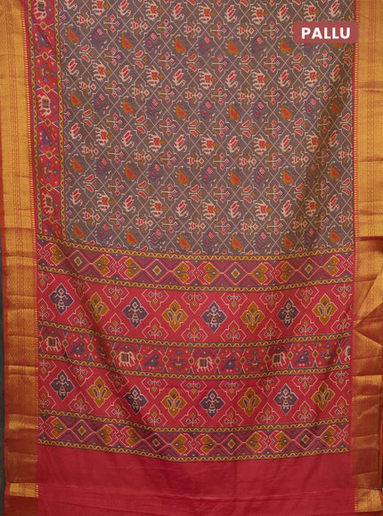 Semi tussar saree dual shade of bluish grey and dual shade of pink with allover patola prints and zari woven border