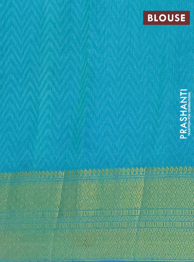 Semi tussar saree dark blue and teal green with allover patola prints and zari woven border