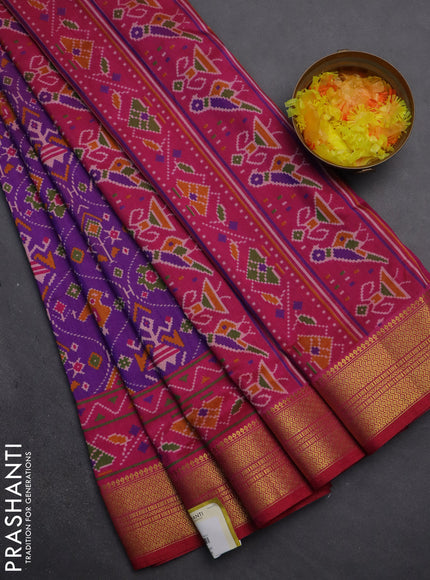 Semi tussar saree purple and pink with allover patola prints and zari woven border