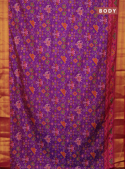 Semi tussar saree purple and pink with allover patola prints and zari woven border