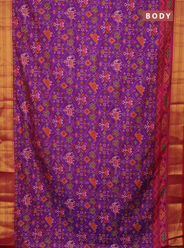 Semi tussar saree purple and pink with allover patola prints and zari woven border