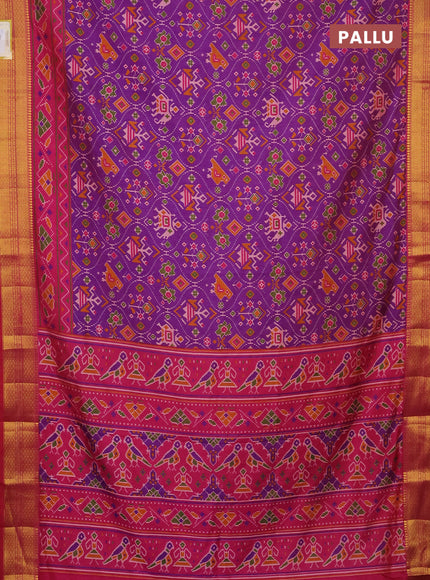 Semi tussar saree purple and pink with allover patola prints and zari woven border