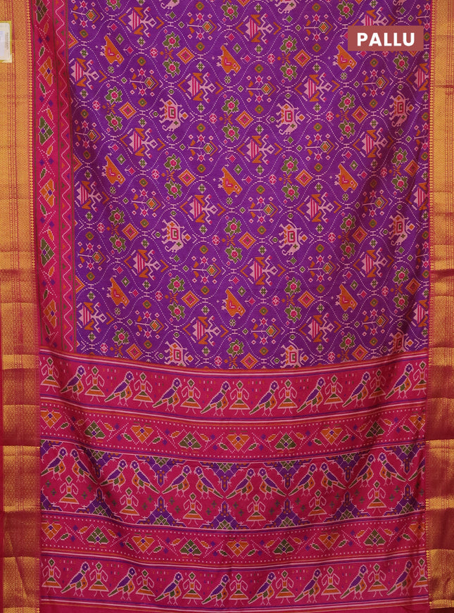 Semi tussar saree purple and pink with allover patola prints and zari woven border