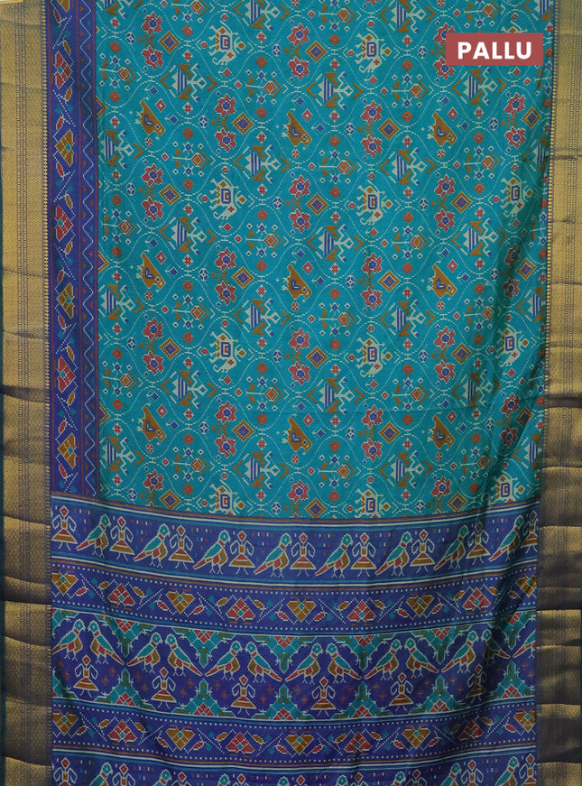 Semi tussar saree teal bluish green and dual shade of violet with allover patola prints and zari woven border