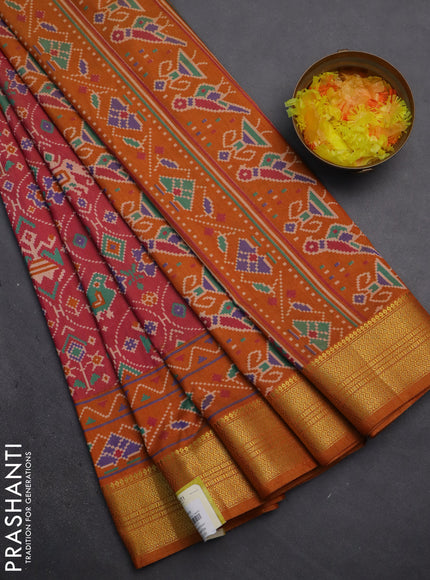 Semi tussar saree dual shade of pink and mustard yellow with allover patola prints and zari woven border